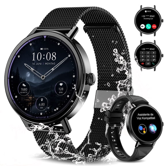 IOWODO Smart Watch for Women Men, Bluetooth Calling Fitness Tracker, 1.26" Touch Screen, 100 Sport Modes, Message Notifications, Compatible with Android iPhone (Black)