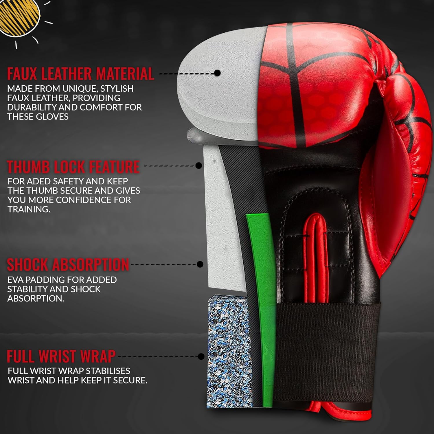 WYOX 4oz Kids Boxing Gloves – Spyder | Training, Punching Bag, Muay Thai, Kickboxing, MMA Equipment| Strength
