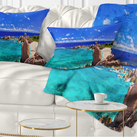 Designart Tropical Beach Panorama - Seascape Throw Pillow - 12x20