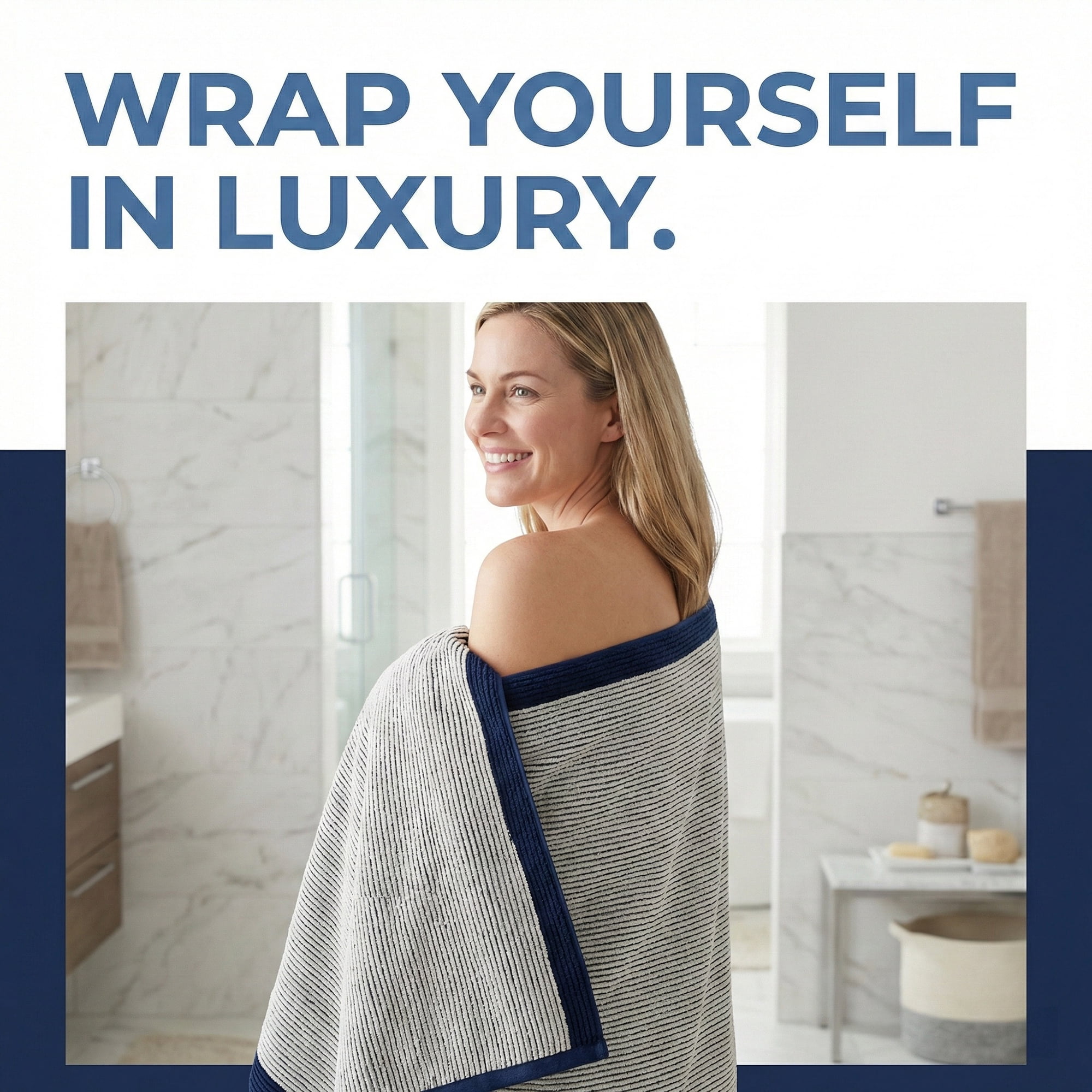 Unique Bargains Soft Highly Absorbent Cotton Striped Bath Towel 2 Pack Blue 55"x28"