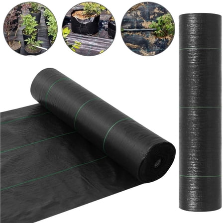 6.5 ft. x 300 ft. 3.0 oz. Black Woven Polypropylene Weed Barrier Roll – Professional Grade Heavy Duty Landscape Fabric & Weed Control Mat for Gardening