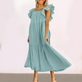 thumbnail image 2 of Ashirexll Dresses for Women 2024, Flowy Dresses for Women, Fashion Summer Flying Sleeve Off Shoulder Pleated Hem Dress Mint Green M, 2 of 8