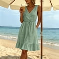 thumbnail image 4 of ASEIDFNSA Womens Cotton Midi Dress Sleeveless V Neck Tiered A Line Summer Sundress, 4 of 5