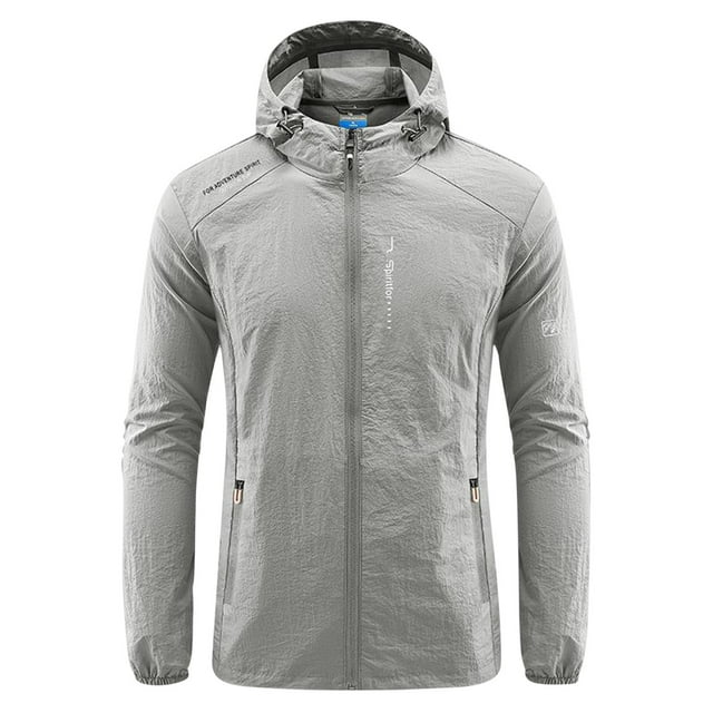 TIMIFIS Manteau pour Homme Imperméable avec Capuche Manteau de Randonnée Coupe-Vent Léger Veste Zippée Protection Solaire Manteau de Travail Coupe-Vent pour Randonnée Voyage-Grayfall