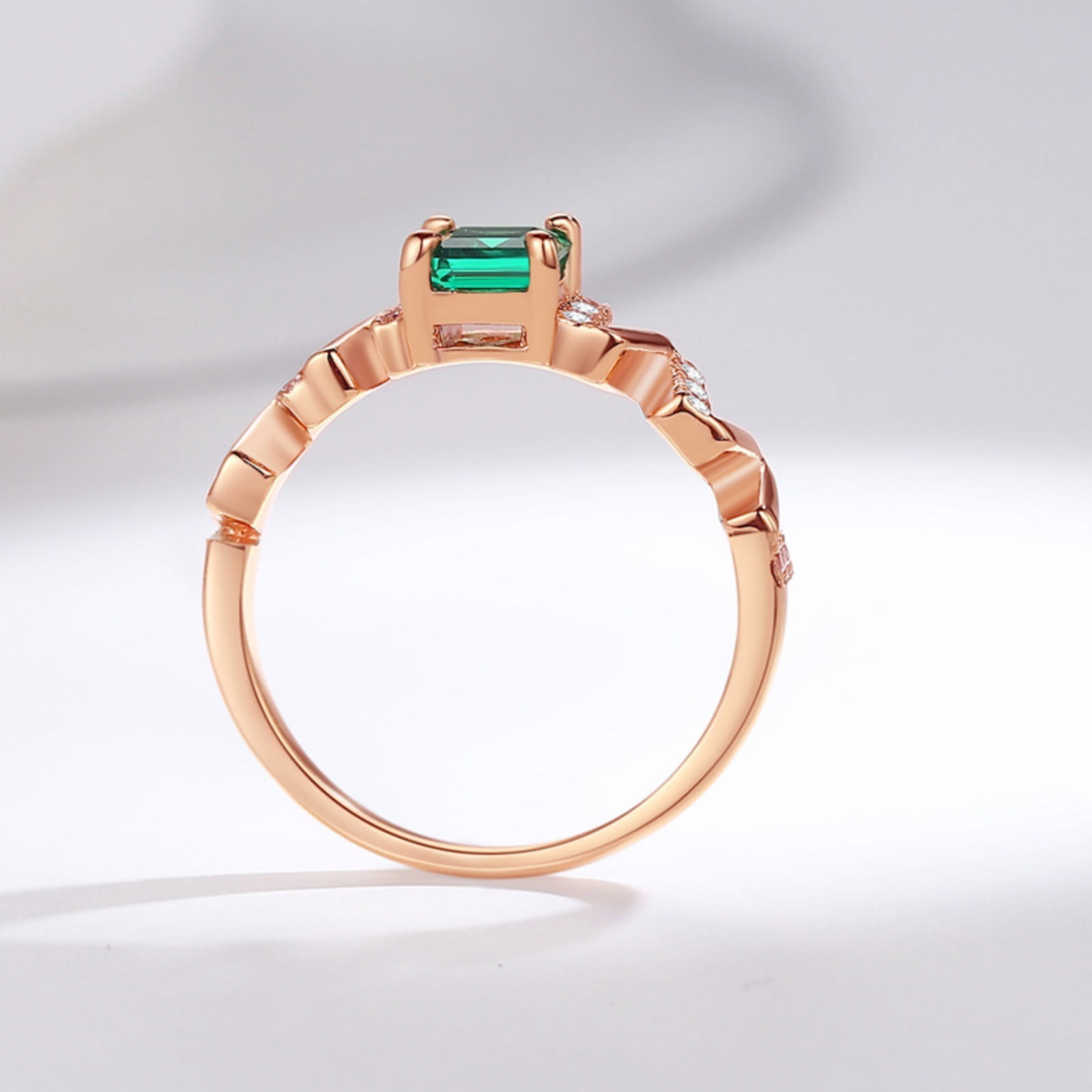 925 Sterling Silver Created Emerald Rings for Women 18K Gold Plated 1 Carat Emerald Engagement Rings for Women Emerald Cut Rose Gold Wedding Band for Her Promise Ring