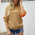 thumbnail image 4 of Lovskoo Sweaters for Women Casual Trendy Color Contrast Knitted Pullover Long Sleeve Round-Neck Sweater Khaki, 4 of 8