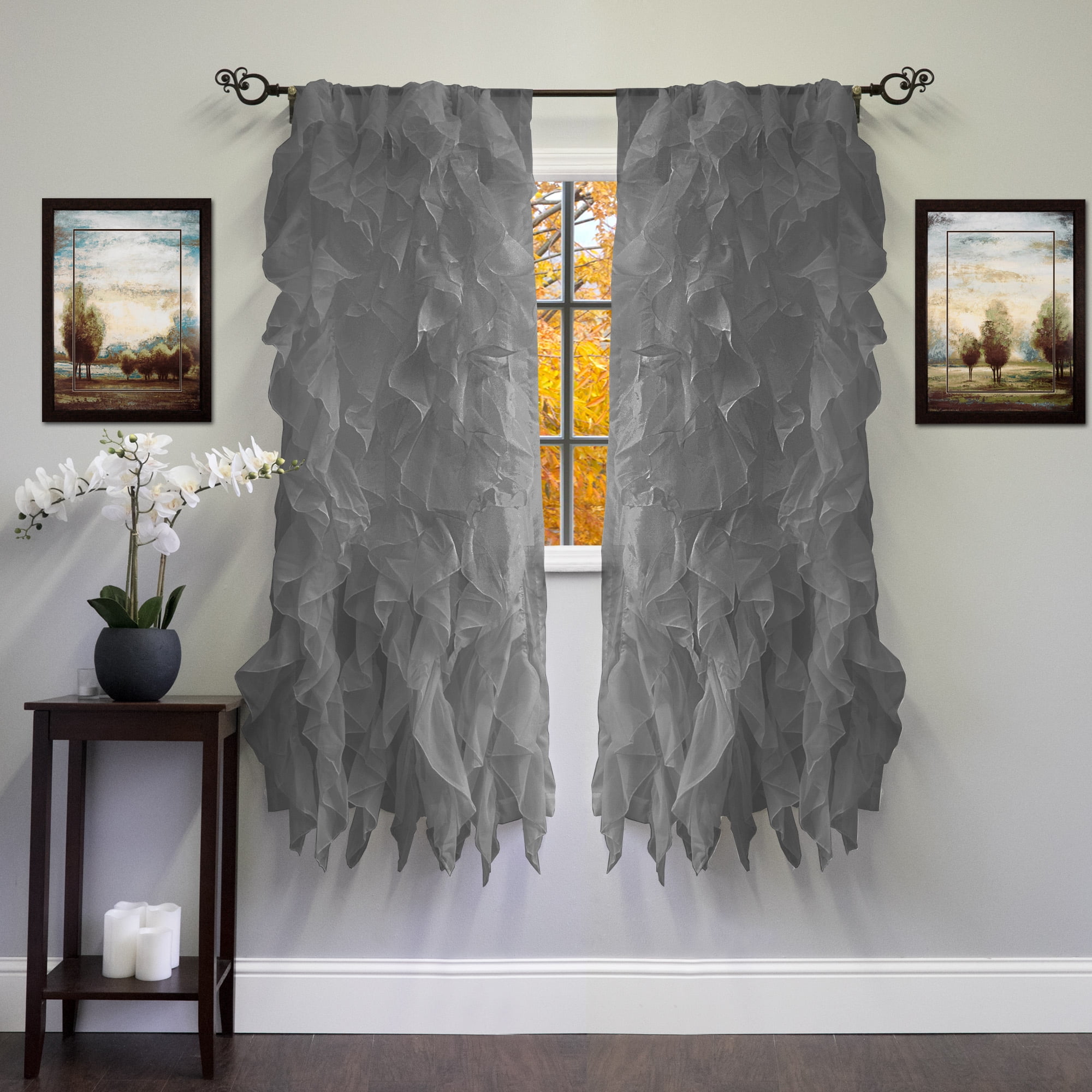 Chic Sheer Voile Vertical Ruffled Tier Window Curtain Single Panel