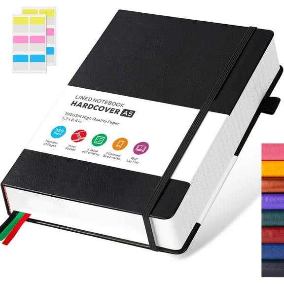 Hardcover Lined Notebook Journal for Writing, 320 Pages Leather Thick College Ruled Notebook Journal with 100GSM Paper, A5 (5.7'' X 8.4'') Daily Journal for Women Men Work Organization, Black