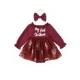 thumbnail image 1 of Gupgi Barboteuse de Noël pour Bébé Fille Broderie Lettre Manches à Volants Body Robe Bandeau Nœud, 1 of 7