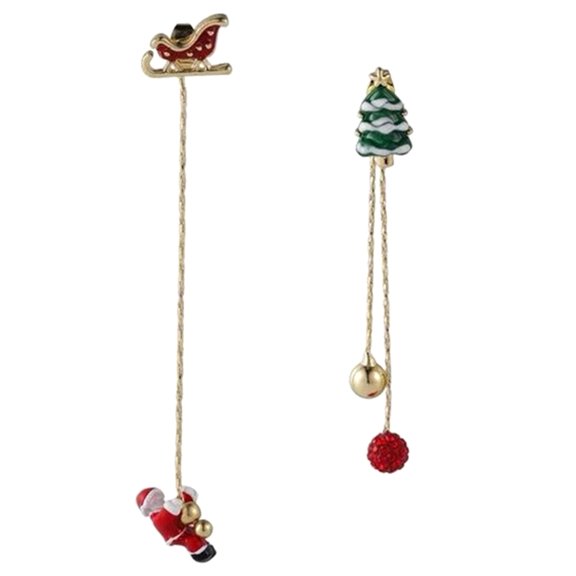 Fogun Christmas Themed Earrings Asymmetric Long Tassels Drop Earrings Ear Accessories for Holiday Parties and Gatherings