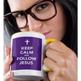 thumbnail image 2 of 3drose, Keep Calm and Follow Jesus. Purple., 11oz Two-tone Yellow Mug, 2 of 6