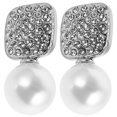 thumbnail image 1 of Elegantes pendientes de lazo de perla para mujer, delicados pendientes de lazo de diamantes de imitación con perlas de imitación, joyería de boda para novias y damas de honor, 1 of 8