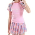 thumbnail image 1 of Traje de baño rosa para niñas Traje de baño dividido deportivo colorido Conjunto de natación de manga corta, 1 of 7