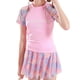 thumbnail image 1 of Traje de baño rosa para niñas, traje de baño deportivo colorido dividido, conjunto de baño de manga corta, 1 of 7