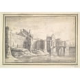 thumbnail image 2 of Anthonie Waterloo 24x18 Gold Ornate Framed and Double Matted Museum Art Print Titled - View of the City Walls of Utrecht with St. Mary's Church in The&nbsp;Distance (17th&nbsp;Century), 2 of 4