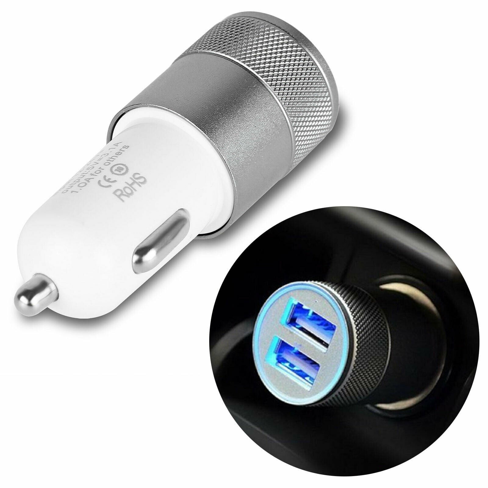 BUYISI Car Charger 2 Port Dual Usb Socket Lighter Adapter Fast Charger Universal Silver Twin Usb Car Charger Accessories