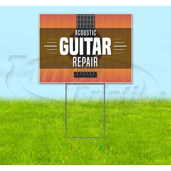 Acoustic Guitar Repair (18" x 24") Yard Sign, Includes Metal Step Stake