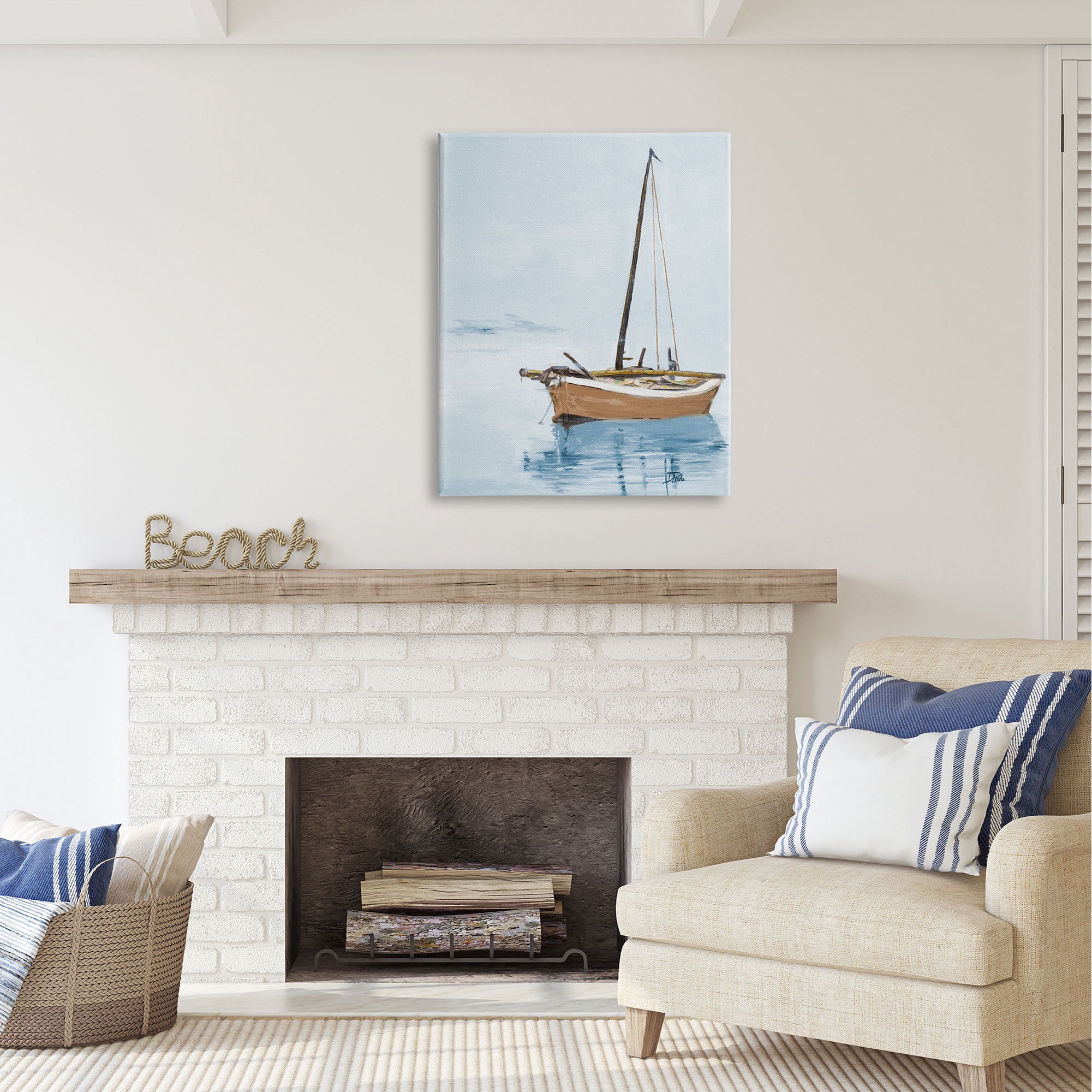 Stupell Industries Sailboat & Water Ripples Transportation Painting Gallery Wrapped Canvas Print Wall Art, 30 x 40