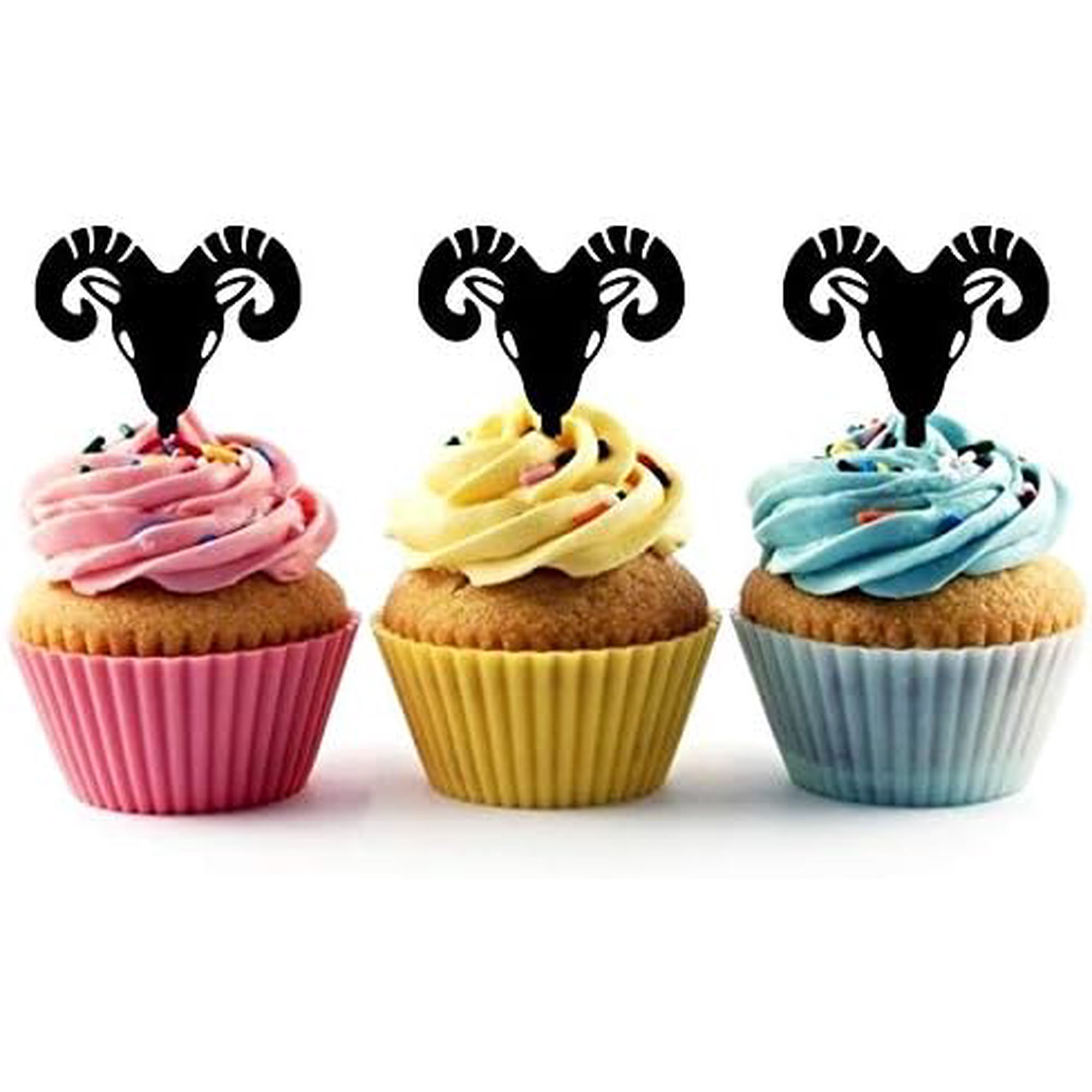 6Pcs Ram Head Silhouette Acrylic Cupcake Toppers for Animal or Farm Themed Party Supplies