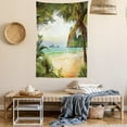 thumbnail image 2 of Ocean Tapestry, Palm Coconut Trees and Ocean Waves Mountains on Paradise Island Beach Image, Wall Hanging for Bedroom Living Room Dorm Decor, 40W X 60L Inches, Green Brown Cream, by Ambesonne, 2 of 5