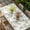 White Green Beige, variant on Daisy Table Cloths for 3 Foot Rectangle Tables, Spring Floral Eucalyptus Leaves Botanical Beige Patio Waterproof Elastic Fitted Tablecloths, Washable Rectangular Table Cover for Camping