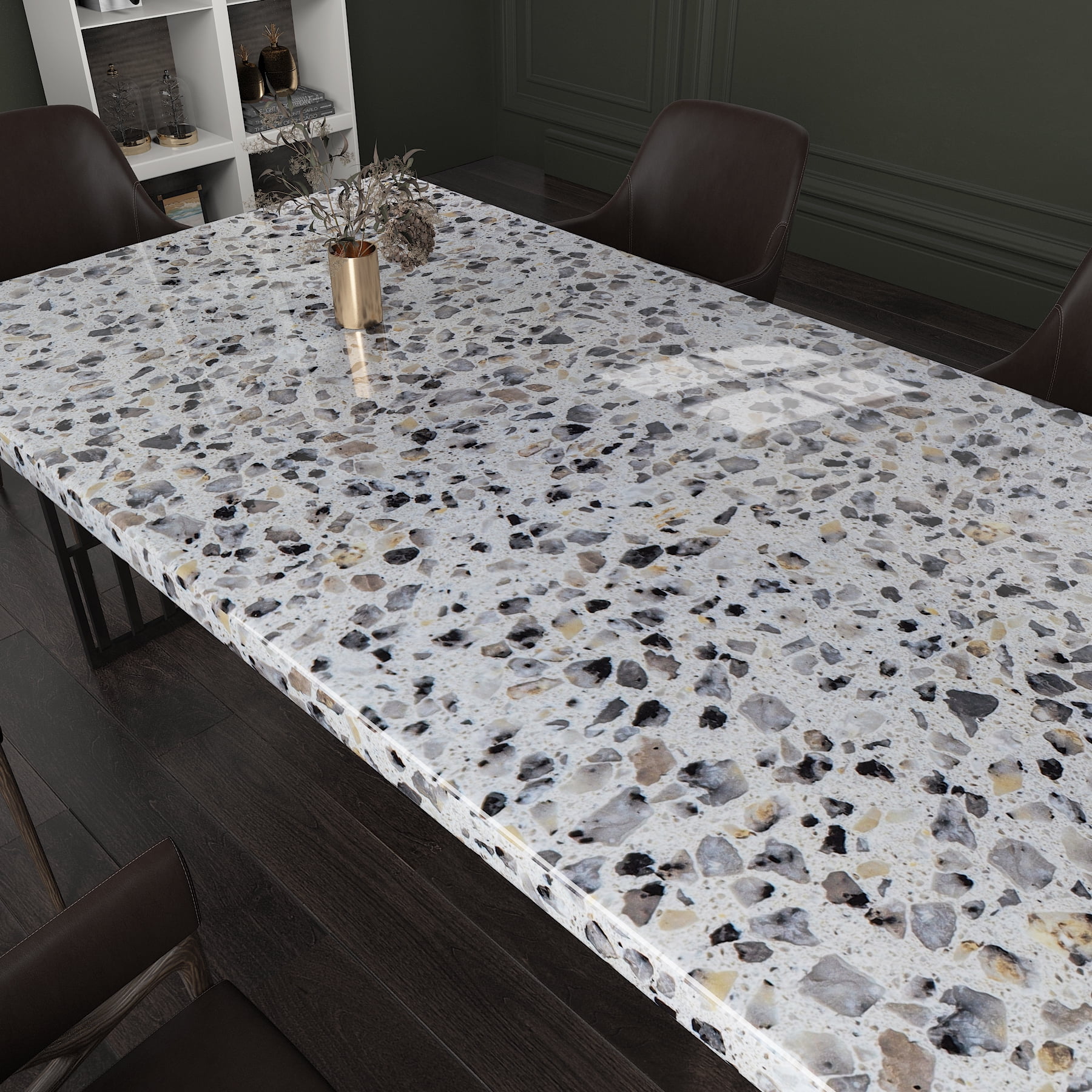 A-b-cil Terrazzo Contact Paper 394" X 16" Gray White Granite Contact Paper for Kitchen Counter Top Peel and Stick Countertop Adhesive Wallpaper for Cabinet Desk Dresser Top Table Covers Stains