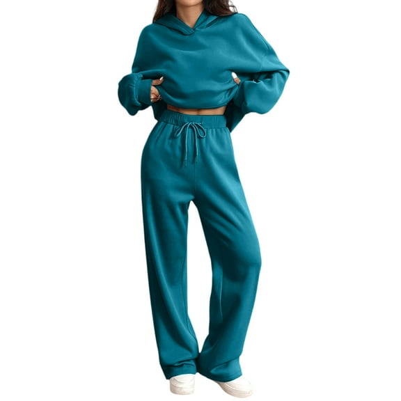 Kixjoy Sweatsuits for Women Hoodies and Sweatpants Sets Oversized Thermal Winter Sweatsuits Long Sleeve Casual Basic Women's Tracksuits with Pockets, Light Blue S