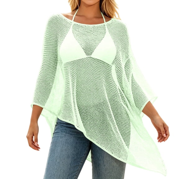 Women Asymmetrical Off Shoulder Beach Cover Up Wrap Sun Shawl,Green,One Size