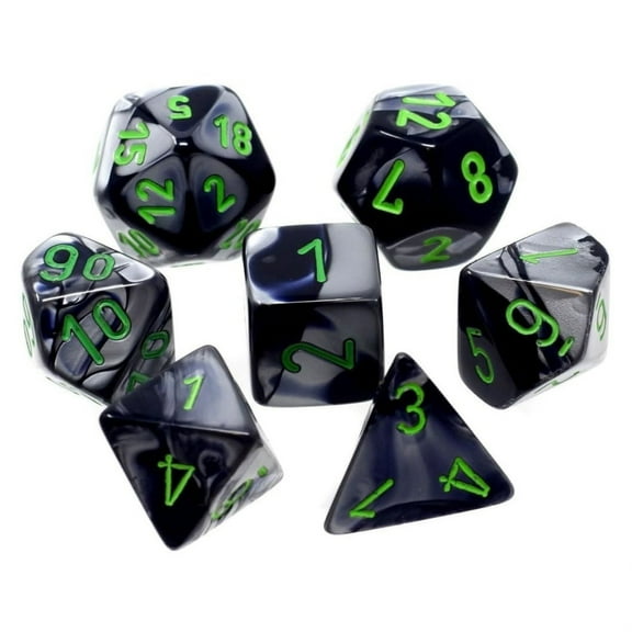 Gemini Polyhedral Black-Grey W/Green 7-Die Set