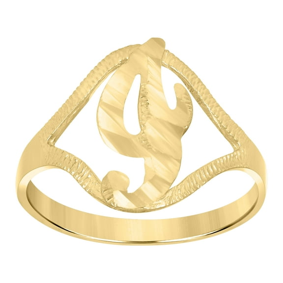 10k Yellow Gold Womens Diamond-Cut Textured Initial Letter I Band Ring