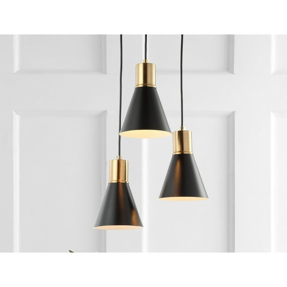JONATHAN Y Apollo 15" 3-Light Metal Cluster LED Pendant, Black/Brass Gold