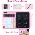 thumbnail image 3 of 12-Digit Desktop Calculator with Notepad & Stylus, Cute Pink Basic Calculator for Office, School, Home, Financial Math – Portable Multi-Function Desk Accessory for Women & Students, 3 of 7