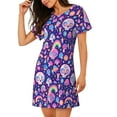 thumbnail image 2 of Balery Skull mushroom rainbow Pattern Womens Short Sleeve Sleepshirt Scoopneck Cute Nightdress Comfy Nightgown Loungewear Dress, 2 of 6