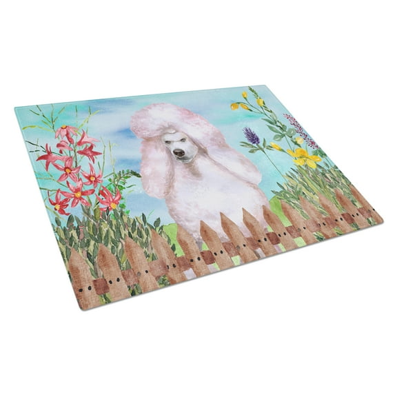 Caroline's Treasures White Standard Poodle Spring Glass Cutting Board Large