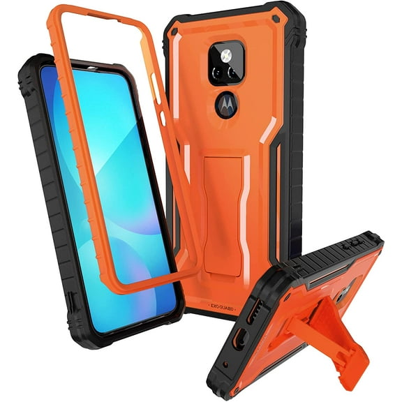 ExoGuard For Moto G Play 2021 Case, Phone Case with Screen Protector and Kickstand (Orange)