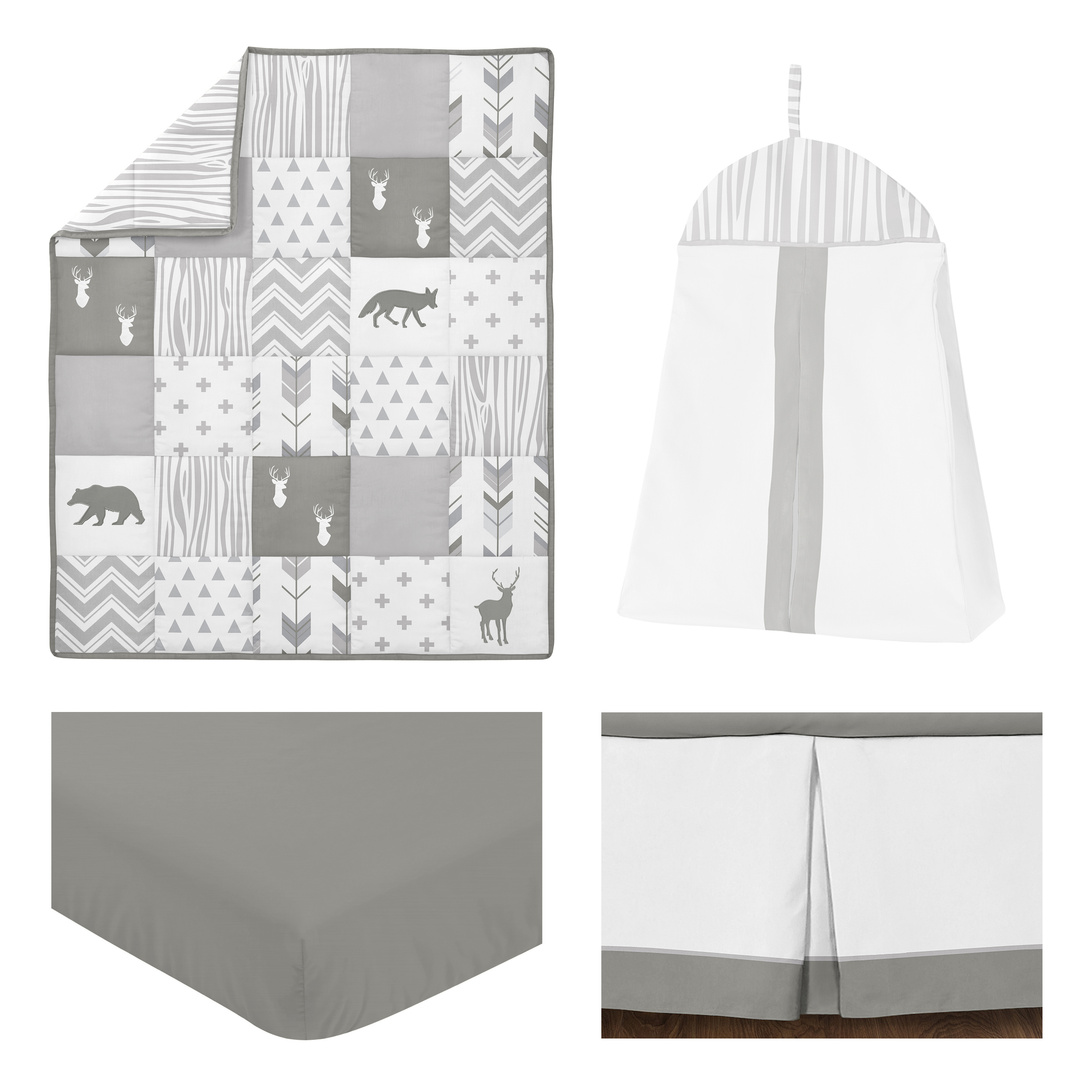 Sweet Jojo Designs Woodsy Grey and White 4 Piece Crib Bedding Set