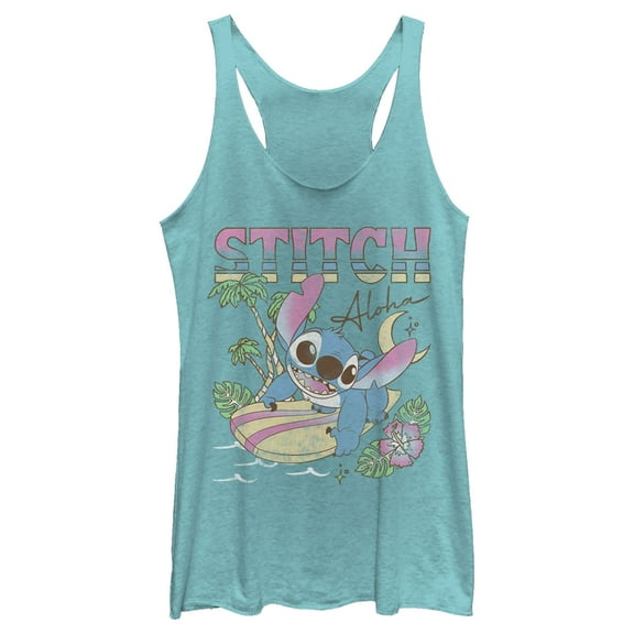 Women's Lilo & Stitch Surfing Stitch Racerback Tank Top Tahiti Blue 2X Large