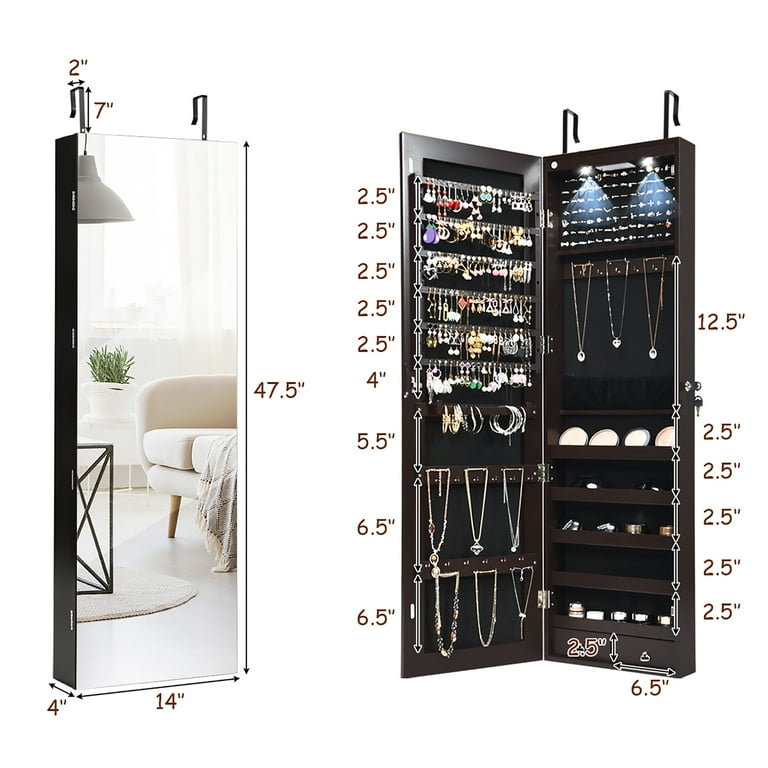 Costway Mirrored Jewelry Cabinet Jewelry Organizer W/2 Led Lights Brown :  Target