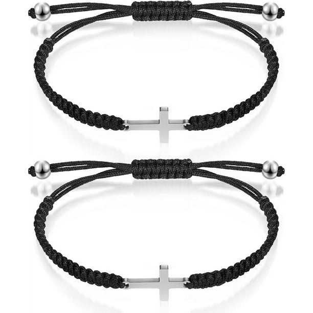 ShiYe toys store Piezas Pulsera de Cruz de la Amistad Pulsera Trenzada de Cuerda Negra Pulsera de Cruz Ajustable Pulseras de Pareja a Juego Hechas a Mano para Mujeres Hombres Hermano Kabbalah Strand P