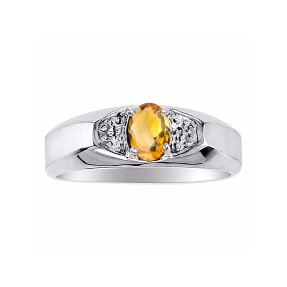 Rylos Sterling Silver Classic 6X4MM Oval Citrine & Diamond Ring - Birthstone Jewelry for Men -Size 13