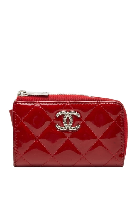 Pre-Owned Chanel Matelass Coco Mark Wallet/Coin Purse, Red Patent Leather, Women's CHANEL