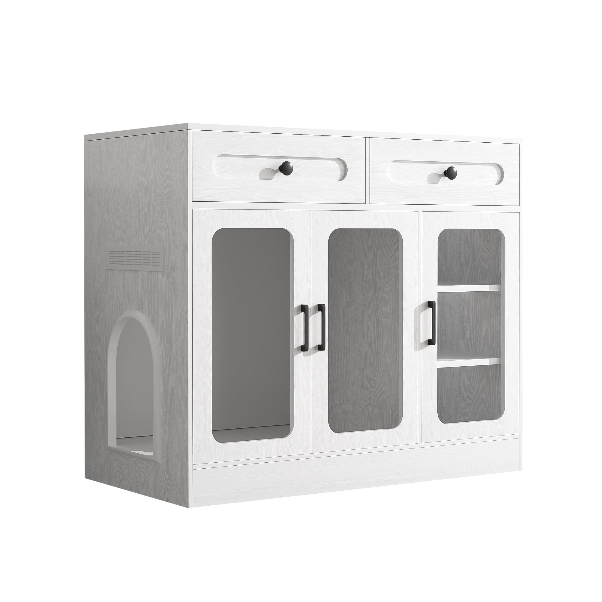 Aukfa Hidden Cat Litter Box Enclosure with LED Light, Cat Litter Box Cabinet with Storage Drawer & Acrylic Door, Modern Cat Furniture Side Table,White