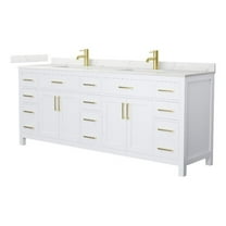 Beckett 84" White Double Vanity & Giotto Quartz Top (1-Hole) & Gold Trim