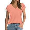 thumbnail image 2 of Itsame Short Sleeved T-Shirt Women V-Neck Solid Color Undershirts Pink Size XL, 2 of 9