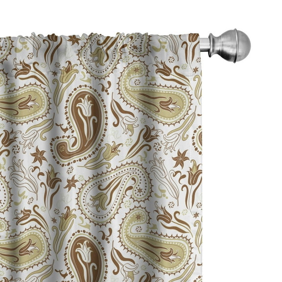 Ambesonne Persian Curtains, Floral Paisley Tulips, Pair of 28"x63", White Chocolate Umber
