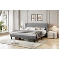 thumbnail image 3 of Queen Size Bed Frame with Upholstered Headboard,Wooden Platform Bed Frame with 2 Storage Pockets,Vertical Channel Tufted Wingback,Strong Wooden Slats,No Box Spring Needed,Noise-Free,Light Gray, 3 of 9