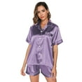 thumbnail image 4 of Women's Short Sleeve Satin Pajama Set - Button Down Silk Sleepwear Valentine's Day Pajamas Gift for Her 2 Piece Outfit Loungewear Set,Sizes S-XXL, 4 of 14