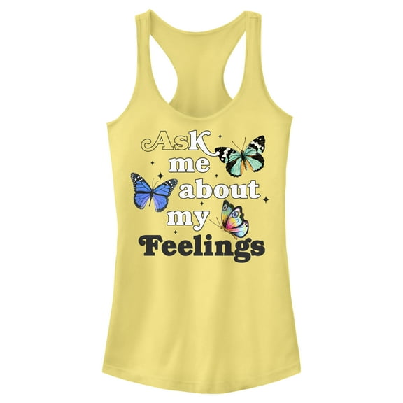 Junior's Lost Gods My Feelings Butterflies  Racerback Tank Top Banana X Small