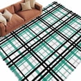 thumbnail image 2 of 8x10 Washable Area Rug, Abstract Stripes Non-Slip Extra Large Rectangle Rug for Living Room Bedroom, Turquoise Black Grey Plaid Indoor Floor Mat for Home Decor, 2 of 9