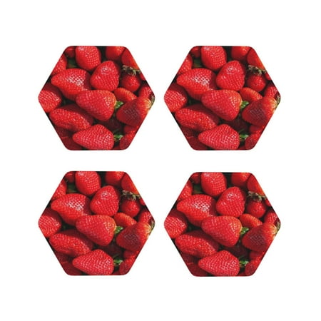 

Leather Coasters Set of 4 - Strawberry Red Lightweight Non-Slip Drink Coasters for Desk Anti-Scalding Desk Cup Coasters for Office Table Decor Hexagon